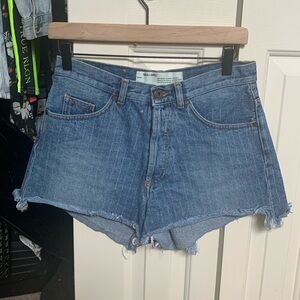Off-White Striped Denim Cutoff Jean Shorts
